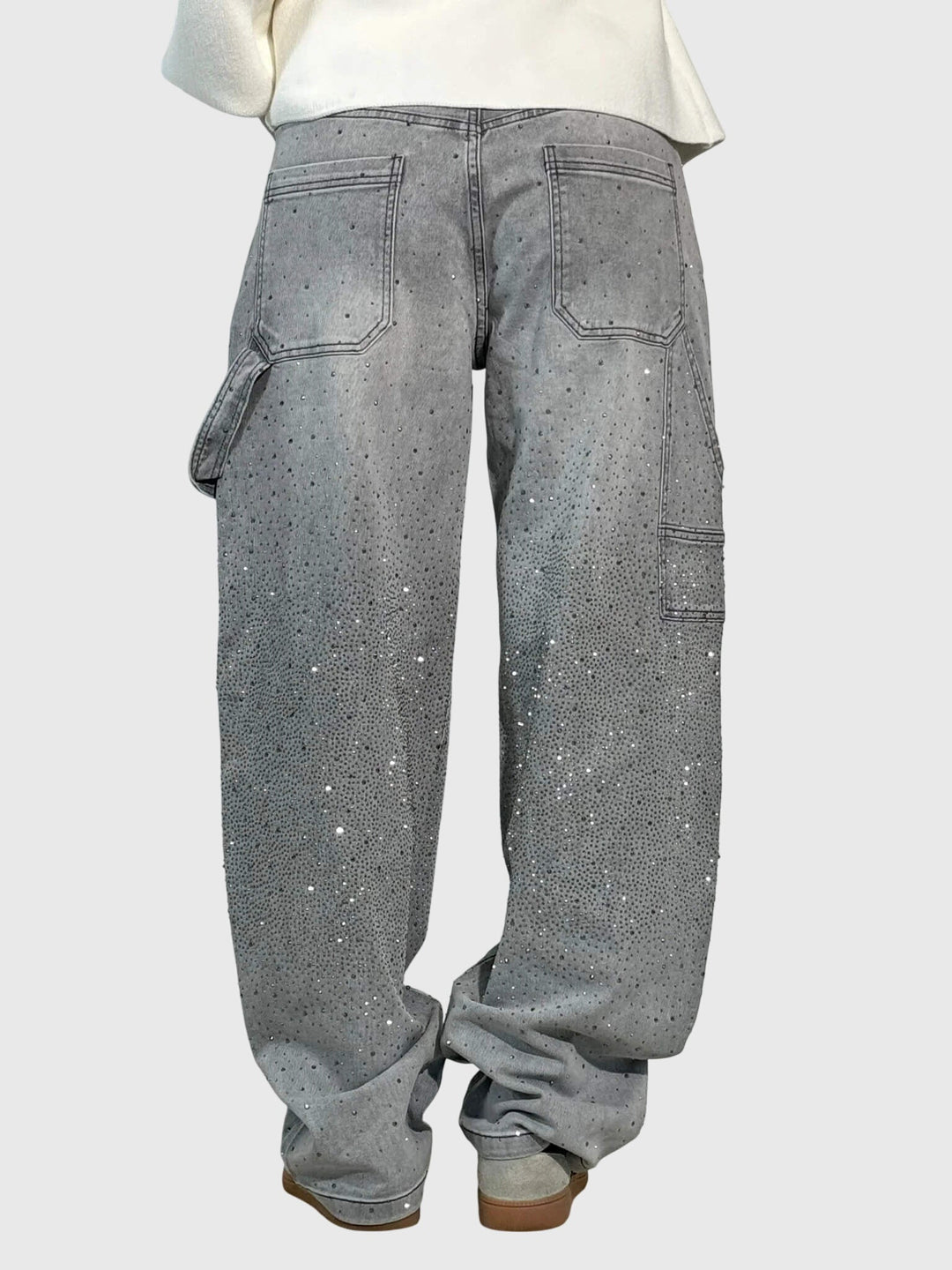 Stardust | Hot Fix Rhinestone Relaxed Baggy Wide Leg Cargo Jeans