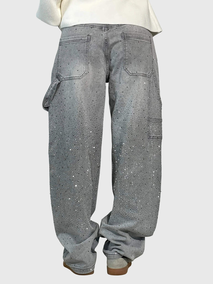Stardust | Hot Fix Rhinestone Relaxed Baggy Wide Leg Cargo Jeans