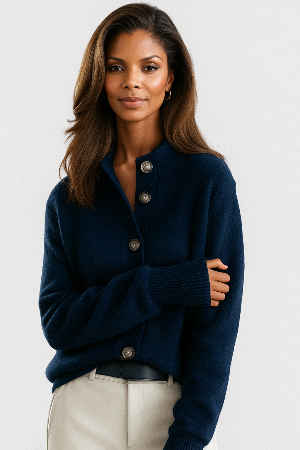 Sofia | Textured Mock Neck Tortoiseshell Button Cardigan