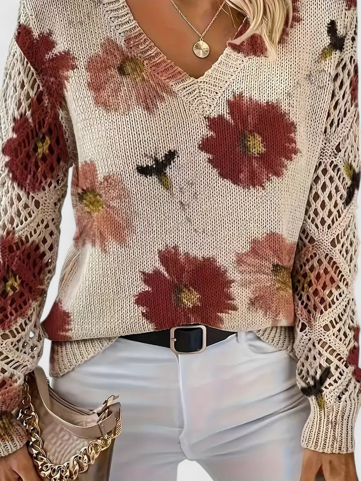 Honeybee | Open Work Pointelle Sleeve Knitwear Floral Daisy Sweater