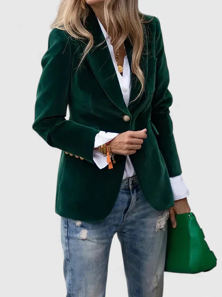 Julianna | Structured Accent Button Soft Velvet Blazer