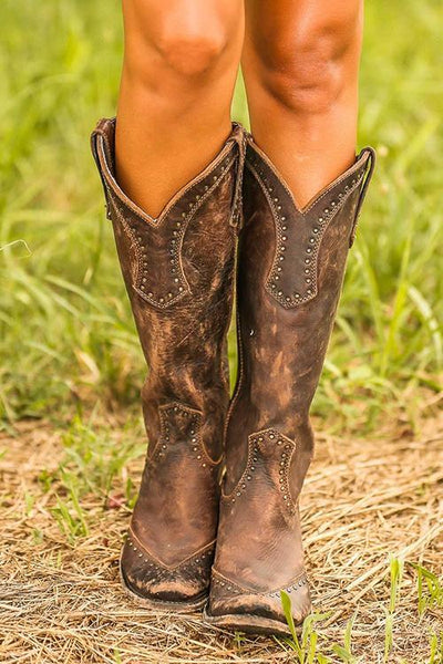 Phoenix | Women's Studded Cowboy Boots, Knee High Leather Look Casual Boots