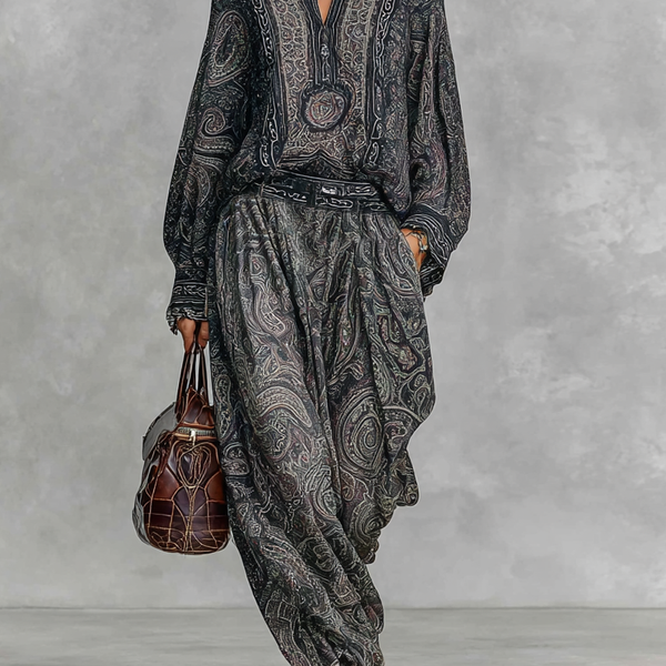 Elora | Women's Chiffon Blouse and Draped Wide Leg Matching Co ord Set