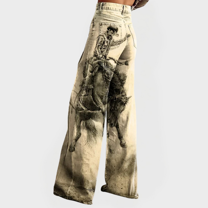 Outlaw | Vintage Graphic Print Wide Leg Relaxed Cowgirl Jeans