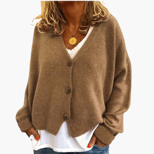 Willow | Women's Knitted Button  Drop Shoulder V Neck Cardigan