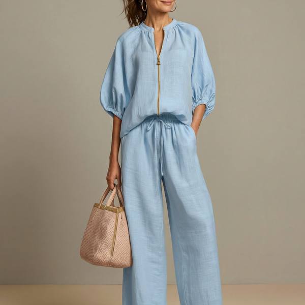 Evelyn | Drawstring Wide Leg Puff Sleeve Co ord Loungewear Sets