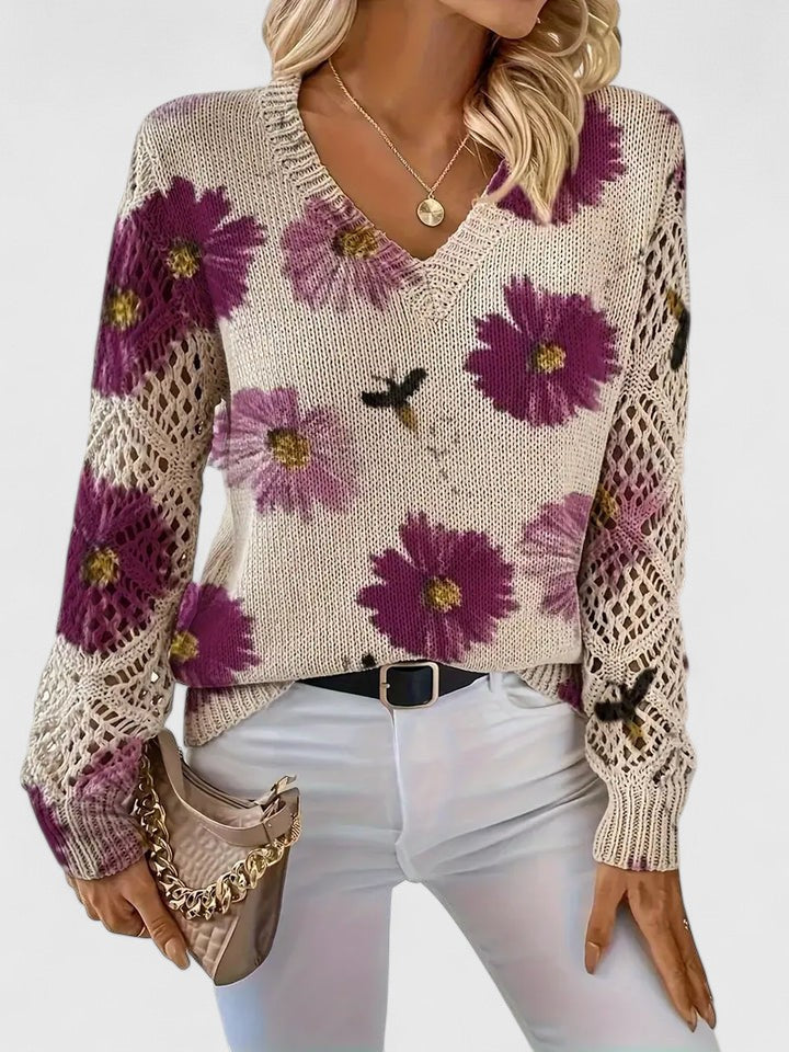 Honeybee | Open Work Pointelle Sleeve Knitwear Floral Daisy Sweater