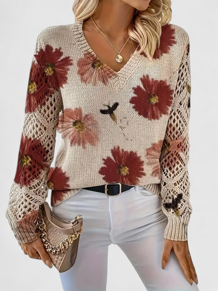 Honeybee | Open Work Pointelle Sleeve Knitwear Floral Daisy Sweater