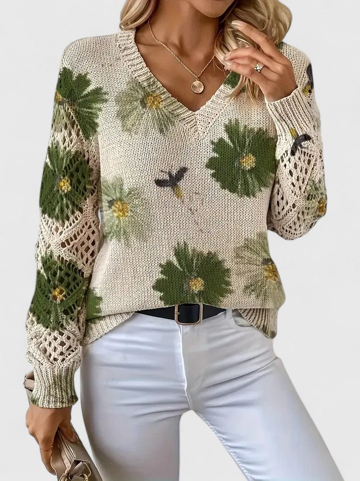 Honeybee | Open Work Pointelle Sleeve Knitwear Floral Daisy Sweater