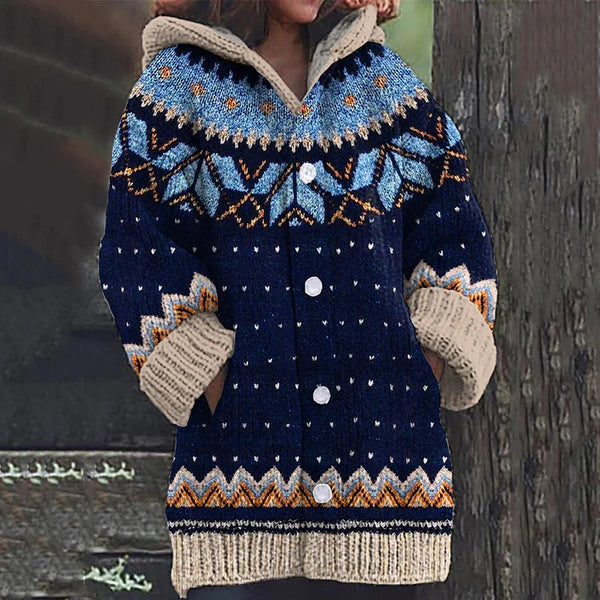 Maren | Women's Fair Isle Hooded Fine Knit Winter Cardigan