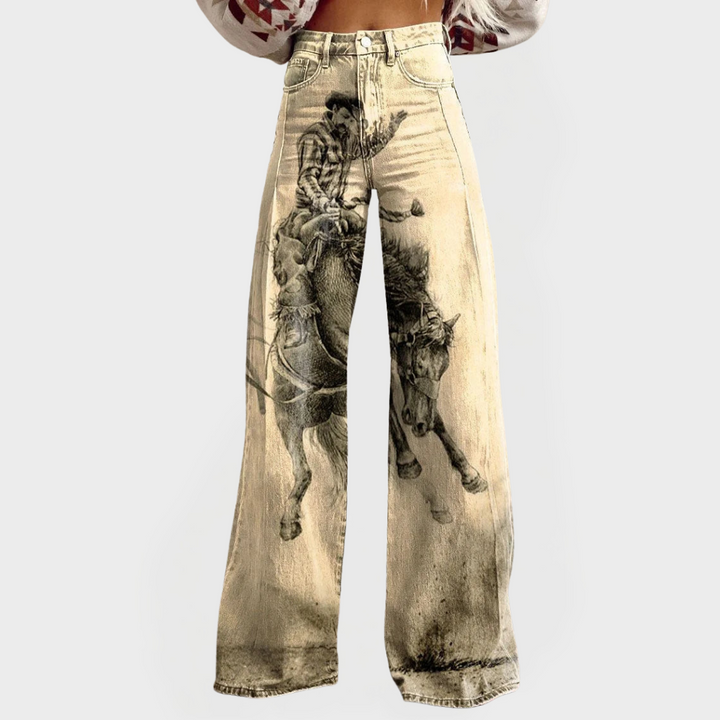 Outlaw | Vintage Graphic Print Wide Leg Relaxed Cowgirl Jeans