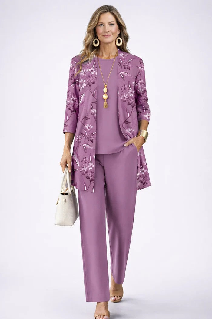 Amara | Longline Cardigan and Trousers Three Piece Set