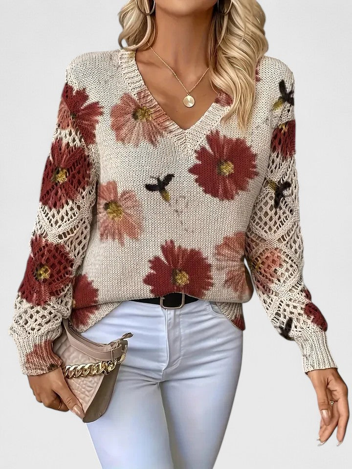 Honeybee | Open Work Pointelle Sleeve Knitwear Floral Daisy Sweater