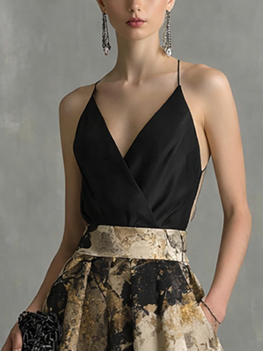 Odette | Abstract Print Pleated Ball Gown Maxi Formal Occasion Dress