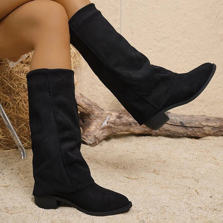 Harlow | Fold Over Wide Leg Gaiter Suede Boots