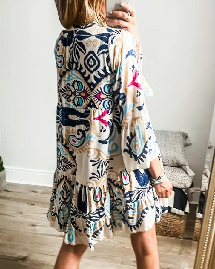 Talitha | Bohemian Tiered Floral Bell Sleeve Boho Babydoll Dress