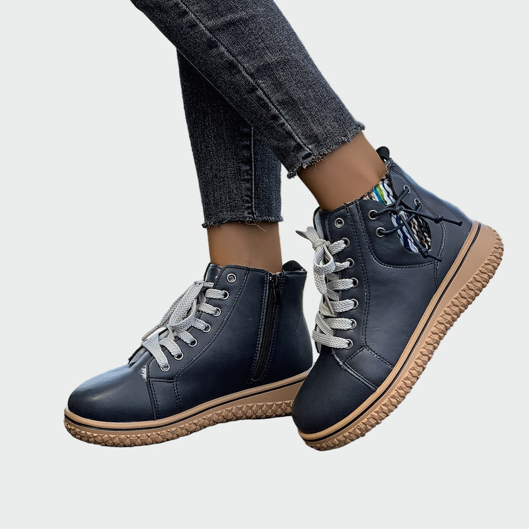 Women's Orthopedic Leather Lace-Up Textured Sole Ankle Boots