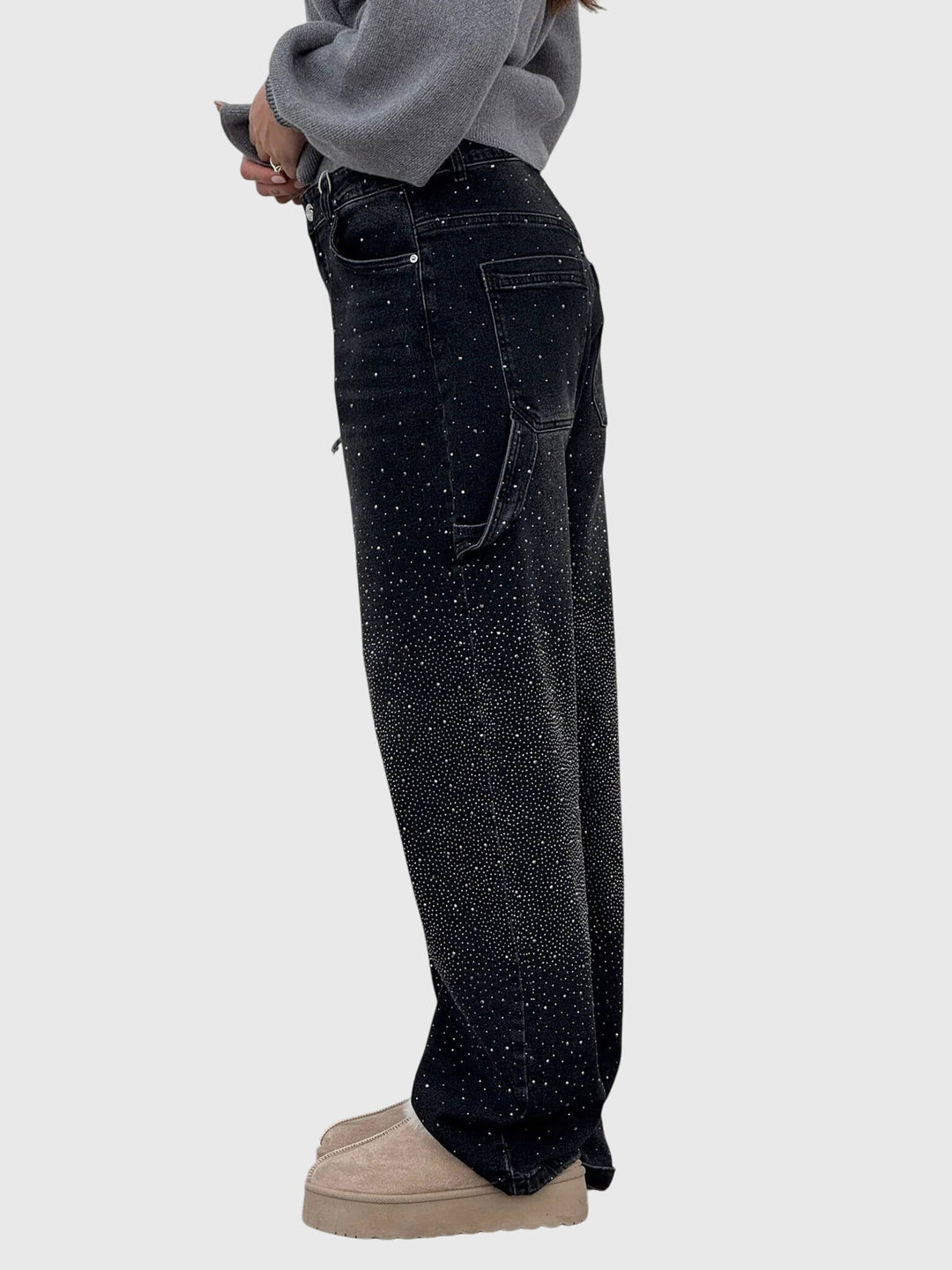 Stardust | Hot Fix Rhinestone Relaxed Baggy Wide Leg Cargo Jeans