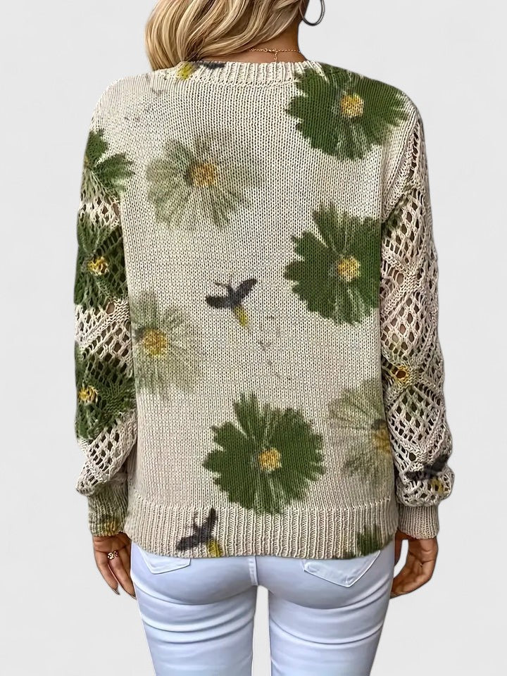 Honeybee | Open Work Pointelle Sleeve Knitwear Floral Daisy Sweater