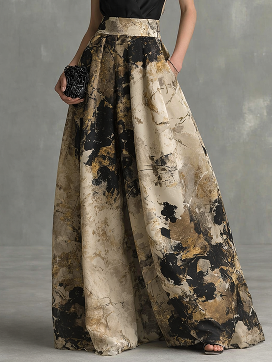 Odette | Abstract Print Pleated Ball Gown Maxi Formal Occasion Dress