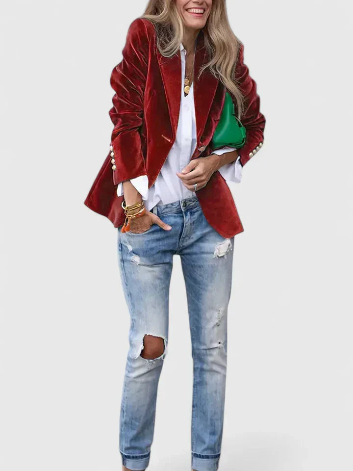 Julianna | Structured Accent Button Soft Velvet Blazer