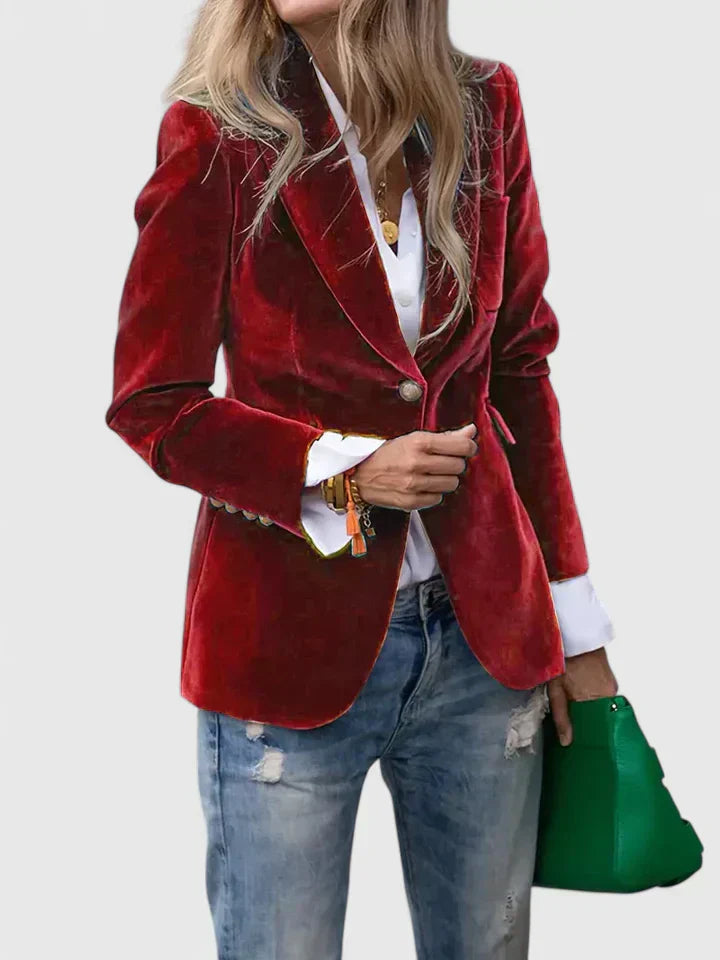 Julianna | Structured Accent Button Soft Velvet Blazer