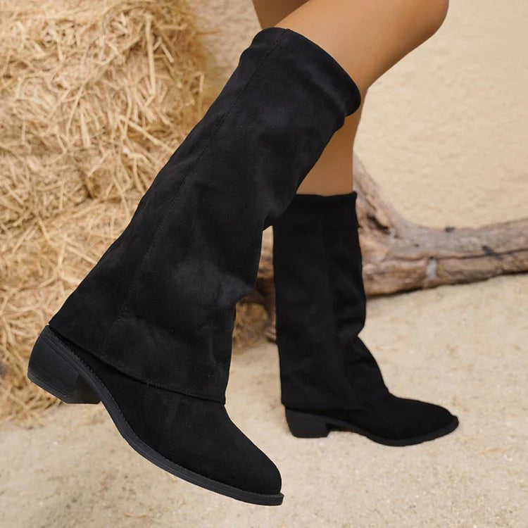Harlow | Fold Over Wide Leg Gaiter Suede Boots