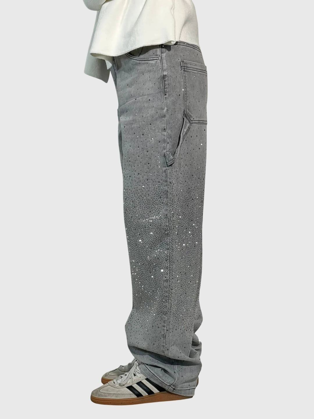 Stardust | Hot Fix Rhinestone Relaxed Baggy Wide Leg Cargo Jeans