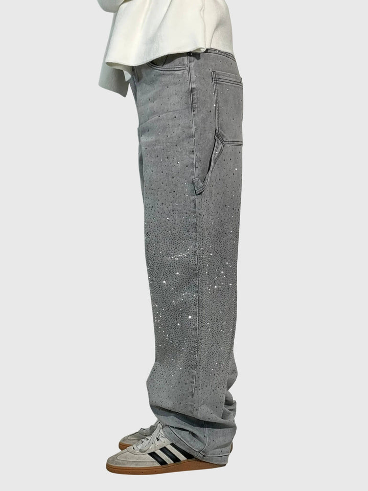 Stardust | Hot Fix Rhinestone Relaxed Baggy Wide Leg Cargo Jeans