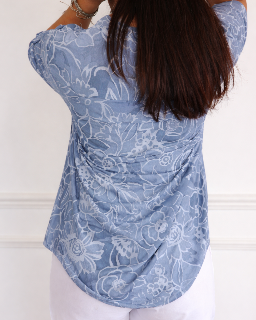 Callista | Floral Print Sequin Pocket Henley Blouse