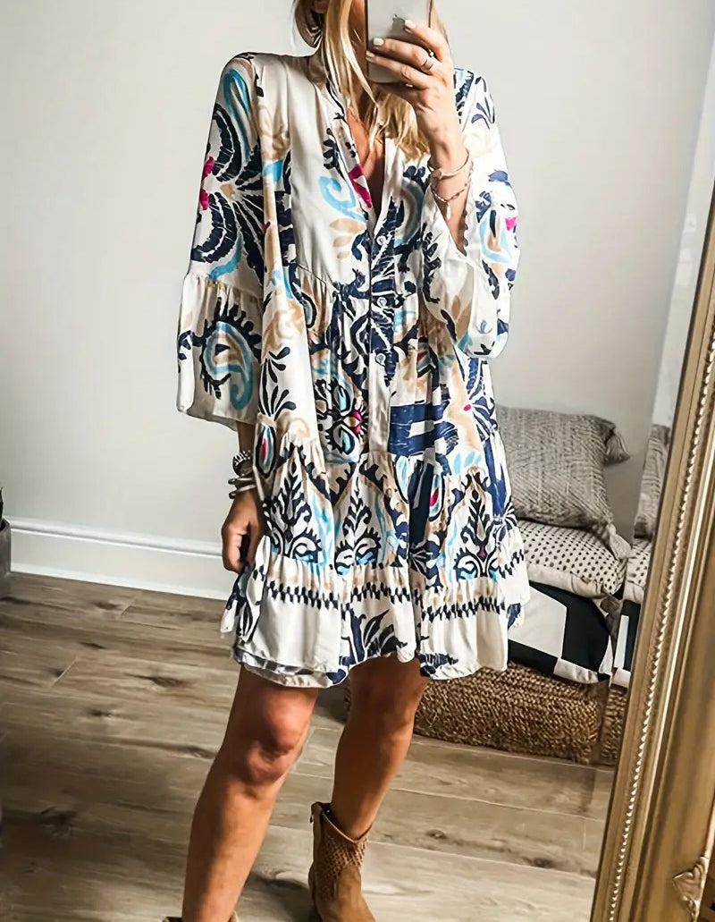 Talitha | Bohemian Tiered Floral Bell Sleeve Boho Babydoll Dress