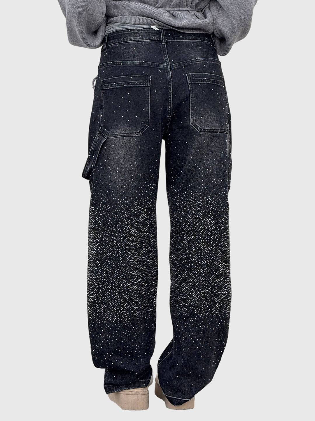 Stardust | Hot Fix Rhinestone Relaxed Baggy Wide Leg Cargo Jeans