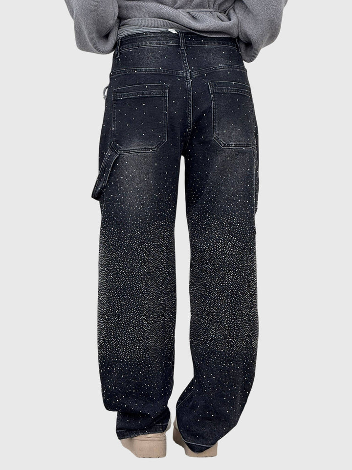Stardust | Hot Fix Rhinestone Relaxed Baggy Wide Leg Cargo Jeans