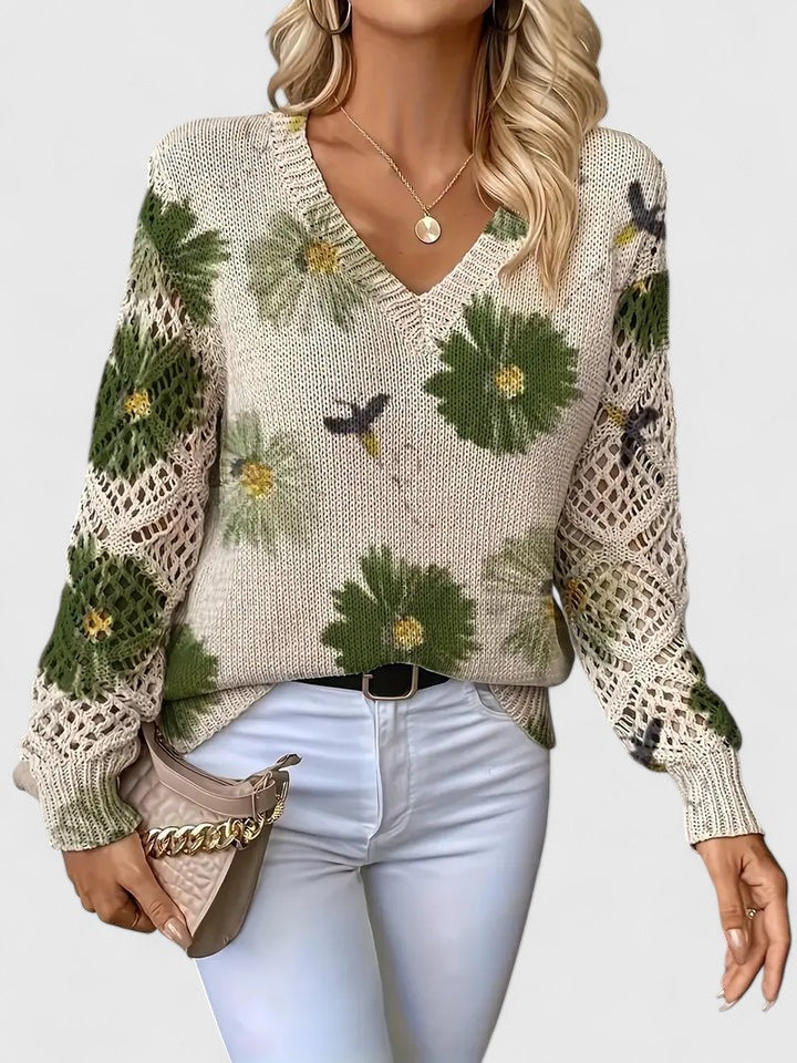 Honeybee | Open Work Pointelle Sleeve Knitwear Floral Daisy Sweater