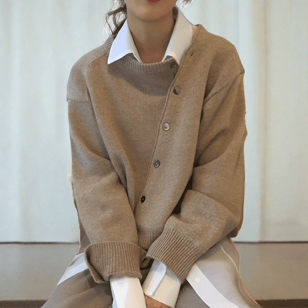 Harper | Asymmetrical Luxury Heathered Fine Knit Button Sweater