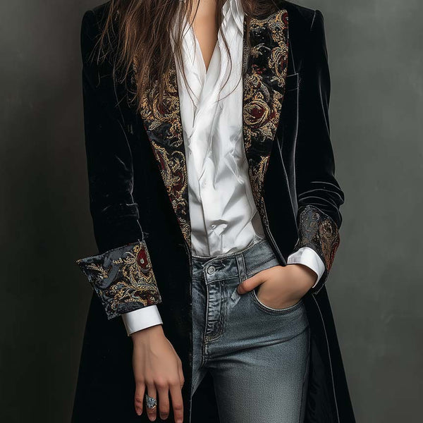 Signe | Women's Baroque Silk Velvet Longline Frock Coat