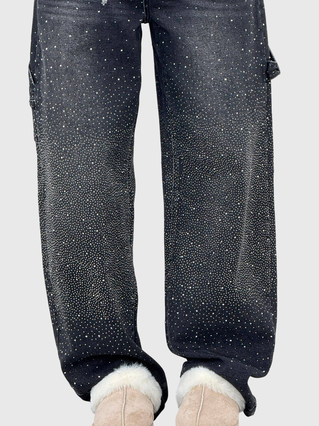 Stardust | Hot Fix Rhinestone Relaxed Baggy Wide Leg Cargo Jeans