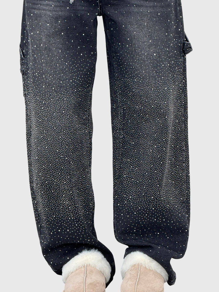Stardust | Hot Fix Rhinestone Relaxed Baggy Wide Leg Cargo Jeans