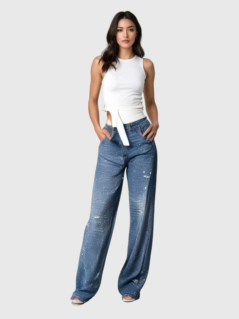 Stardust | Hot Fix Rhinestone Relaxed Baggy Wide Leg Cargo Jeans