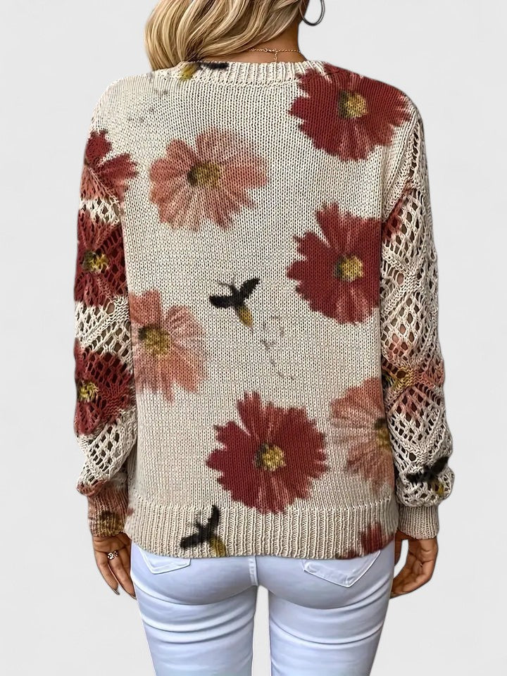 Honeybee | Open Work Pointelle Sleeve Knitwear Floral Daisy Sweater
