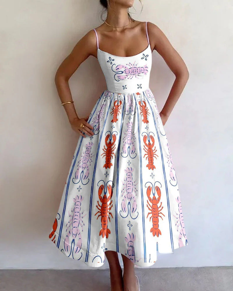 Capri | Mediterranean Graphic Fit and Flare Midi Summer Dress