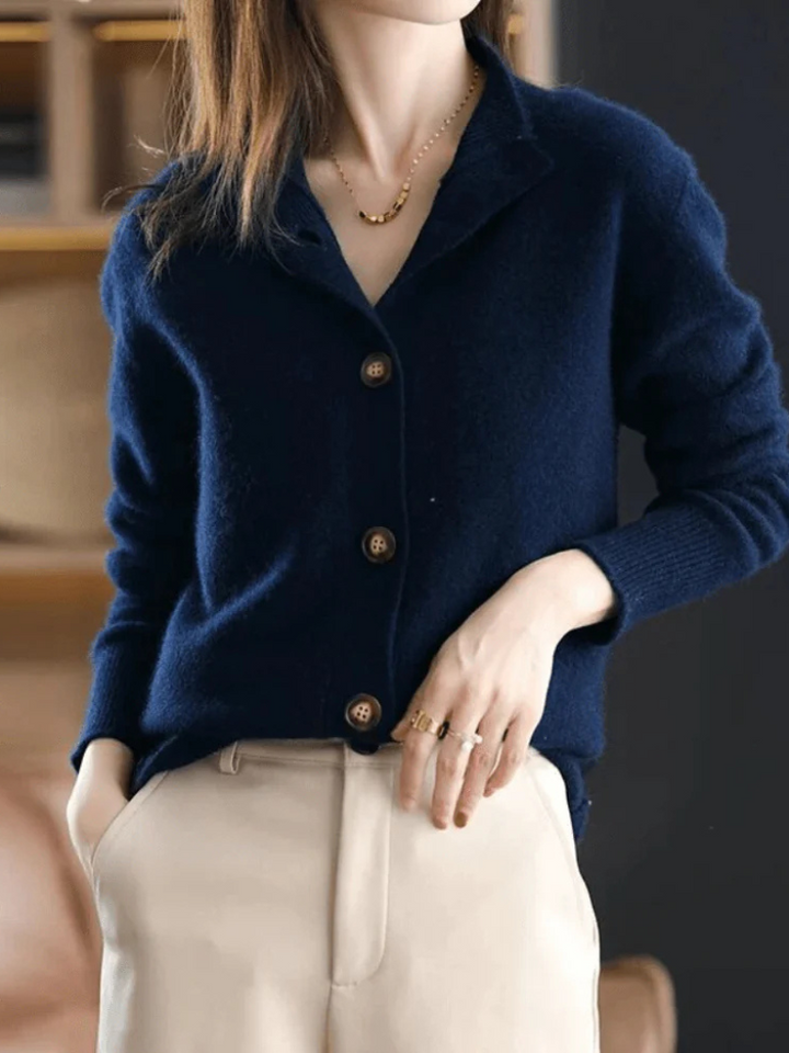 Sofia | Textured Mock Neck Tortoiseshell Button Cardigan