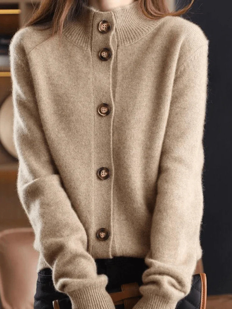 Sofia | Textured Mock Neck Tortoiseshell Button Cardigan