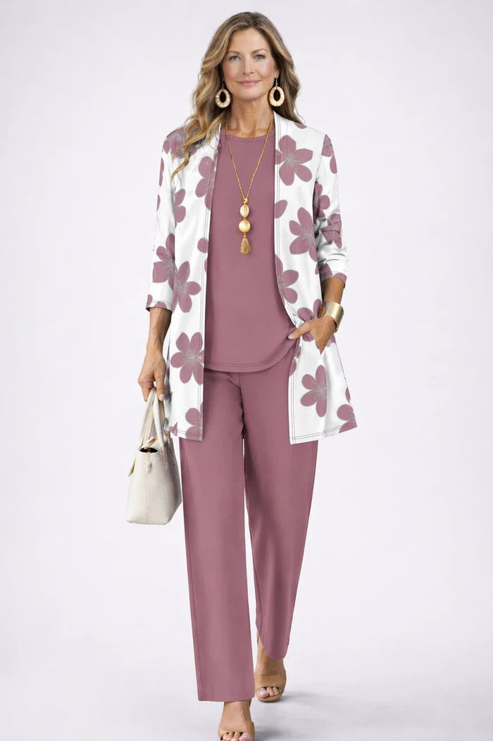Amara | Longline Cardigan and Trousers Three Piece Set
