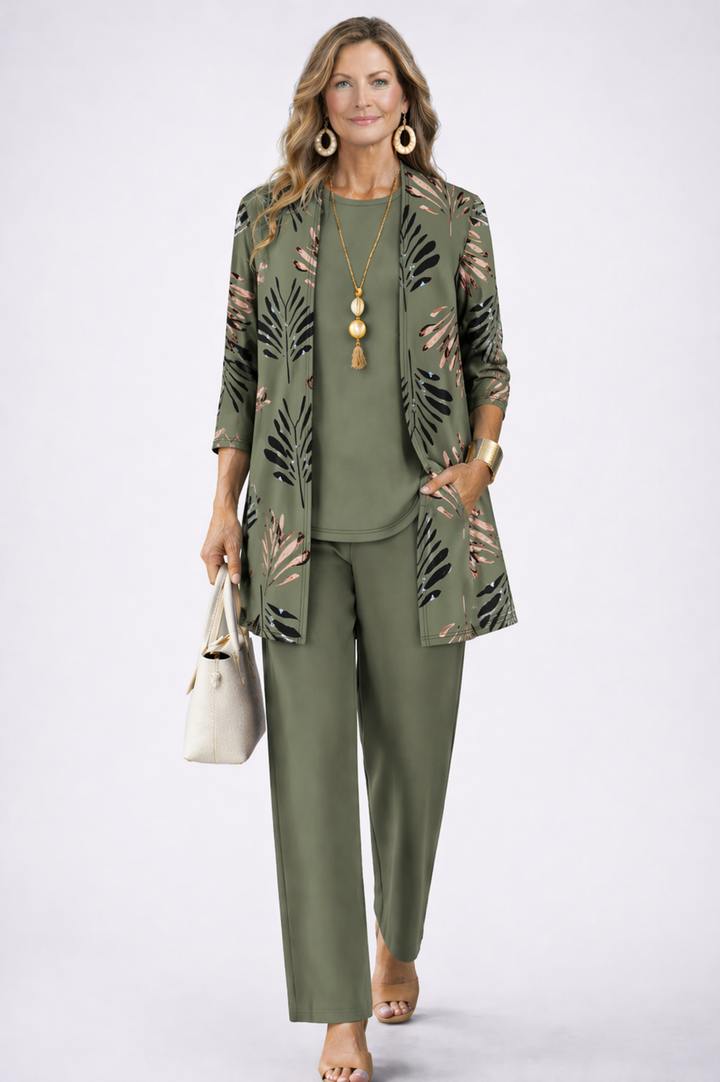Amara | Longline Cardigan and Trousers Three Piece Set