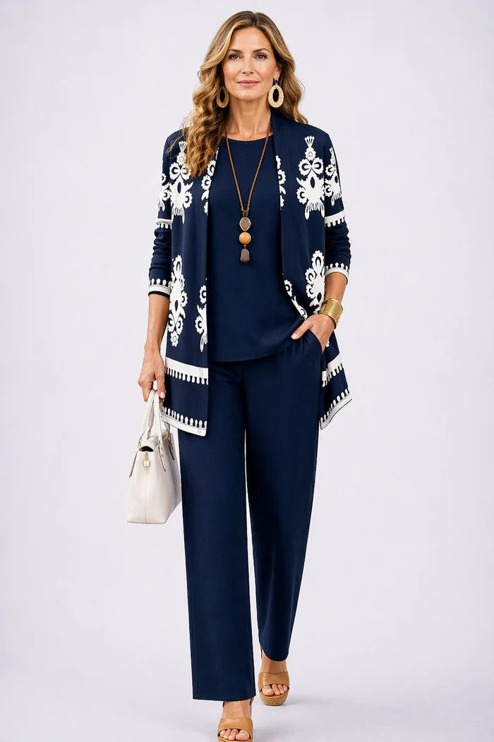 Amara | Longline Cardigan and Trousers Three Piece Set