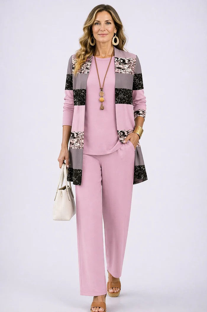 Amara | Longline Cardigan and Trousers Three Piece Set