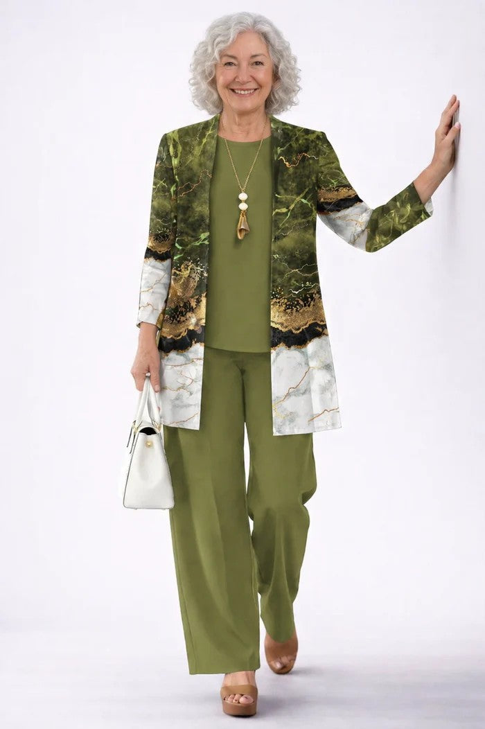 Amara | Longline Cardigan and Trousers Three Piece Set