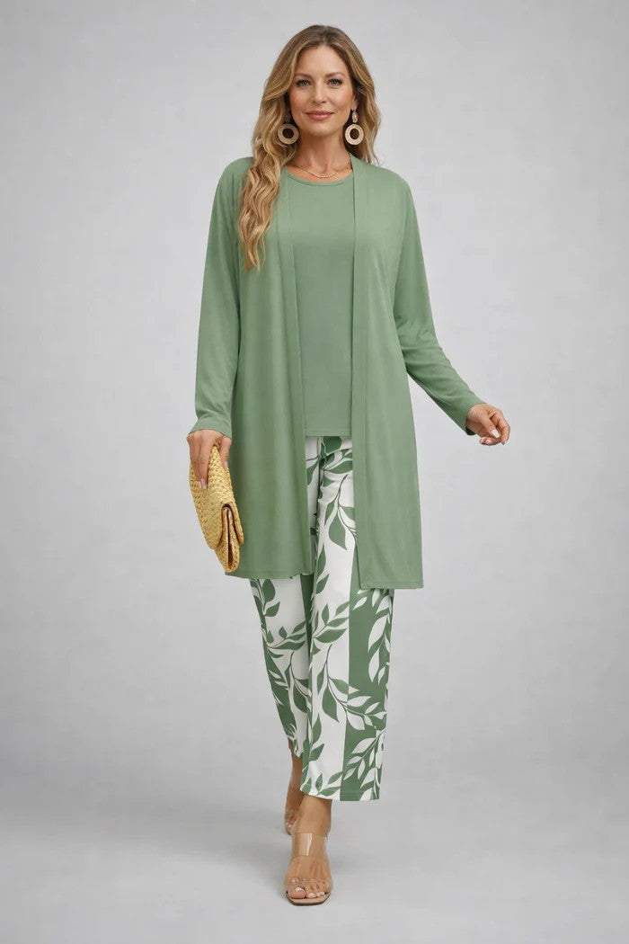 Amara | Longline Cardigan and Trousers Three Piece Set