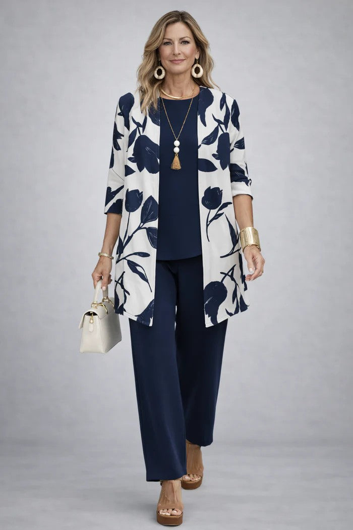 Amara | Longline Cardigan and Trousers Three Piece Set